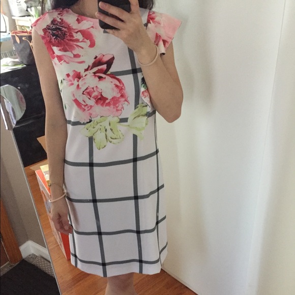 Floral work dress with asymmetric shoulder… - Picture 1 of 5